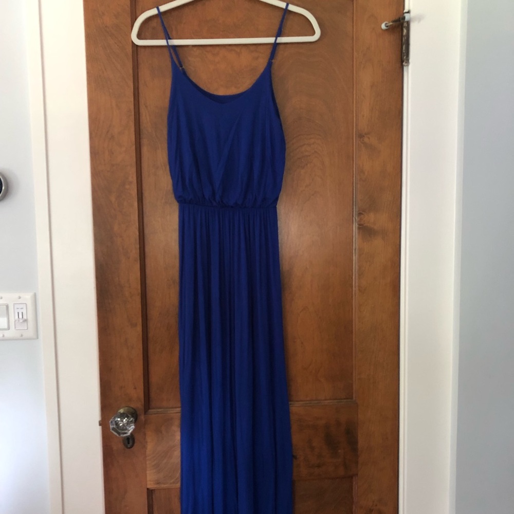 Long colbalt thin strap dress